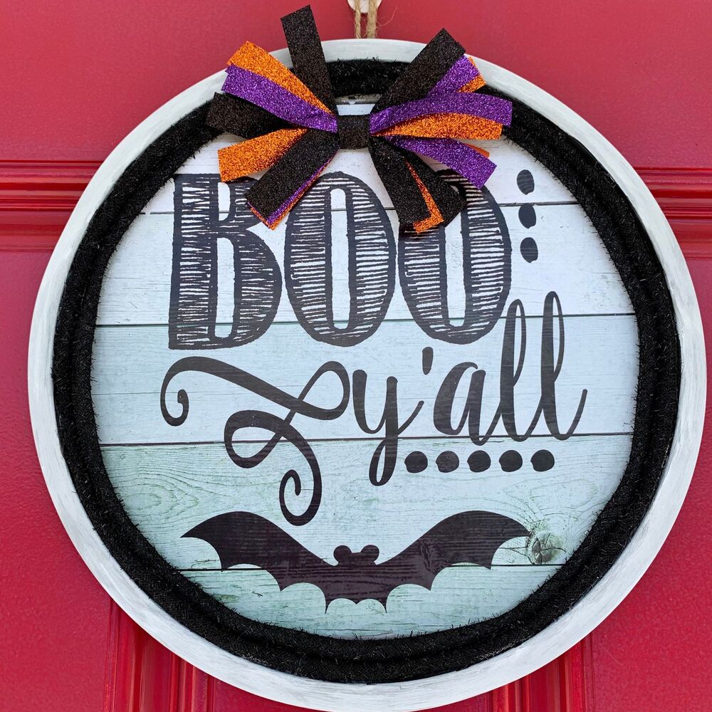 Halloween Boo Yall Door Hanger: Bat & Glitter Ribbon Decor